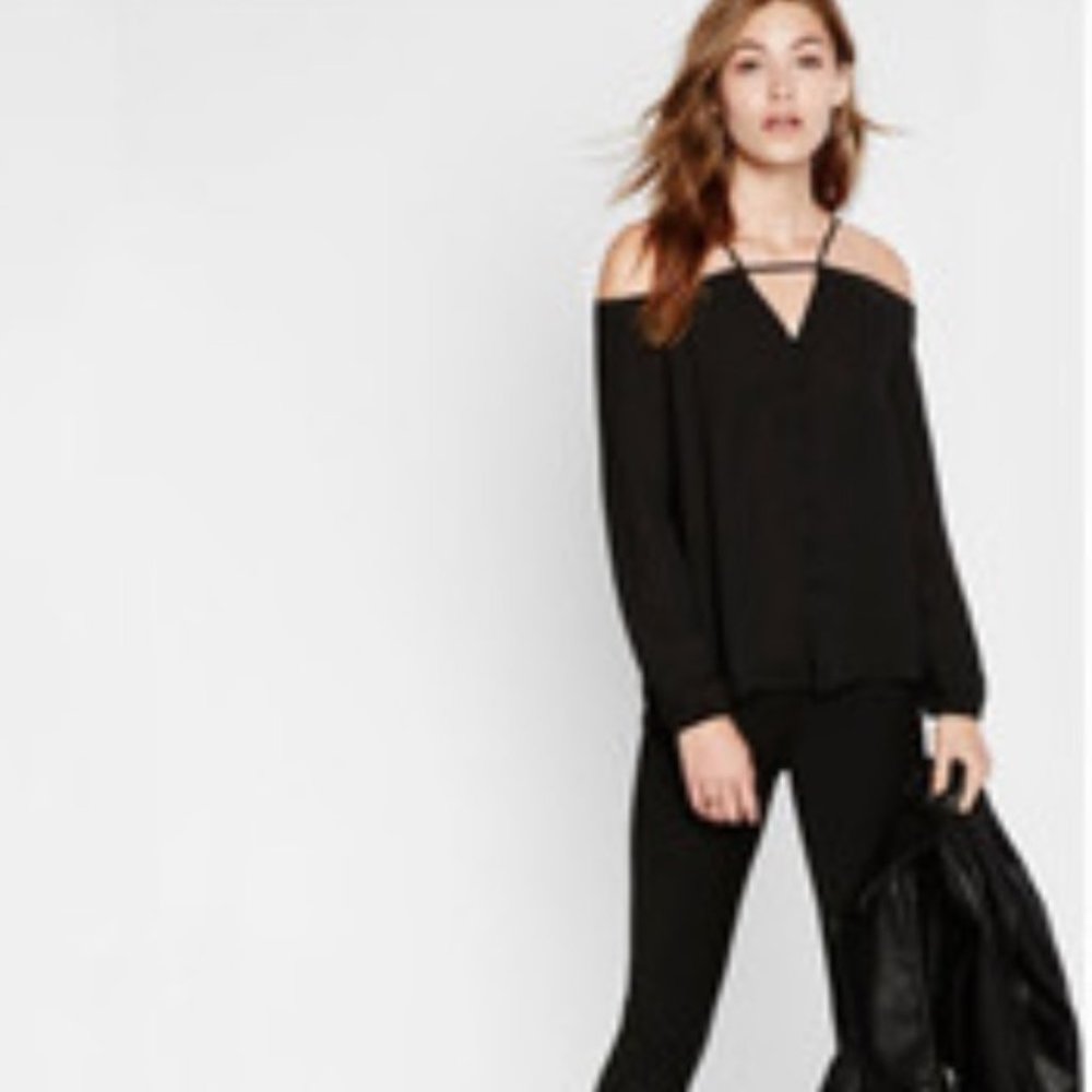 Express - Black Long Sleeve Cold Shoulder Blouse